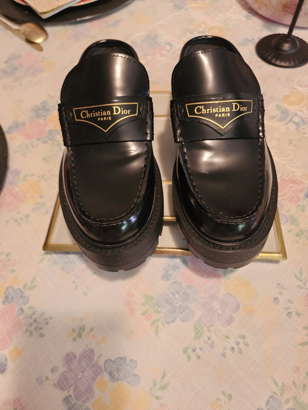 Dior Black Patent Leather Mule Loafers with Logo Plaque - Picture 2 of 3
